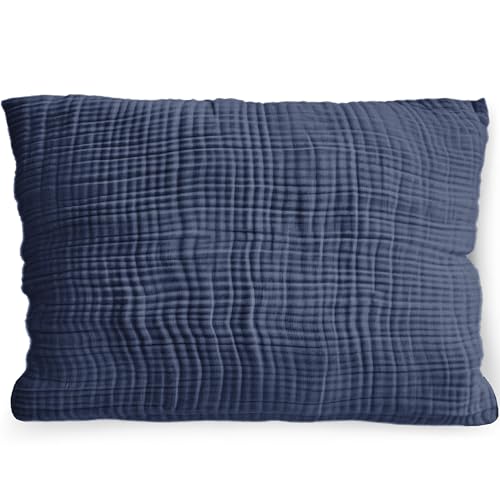 PinkZebra Bio-Musselin Double Gauze Kissenbezug 40 x 60 cm für Kinder & Erwachsene, ÖkoTex Zertifiziert, weicher Kopfkissenbezug GOTS-Zertifizierung, Kissenhülle, Navy
