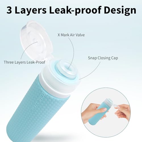 Silicone Travel Bottles & Cream Jars 19 Pack with Toiletry Bag - 3 oz Leak Proof TSA Approved Bottle & 1.35oz Creams Containers Toiletries Set for Lotion Shampoo Hair Gel Cosmetics Leather Anti-slip3