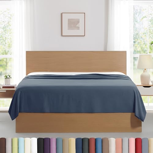 Southshore Fine Living, Inc. 2-Pack King Size Flat Sheets Only, Premium Oversized Blue Bed Sheets, 112' x 102' Cal/King Top Sheet Stays Tucked on Deep Mattresses, Flat Sheet Set of 2, Dark Blue