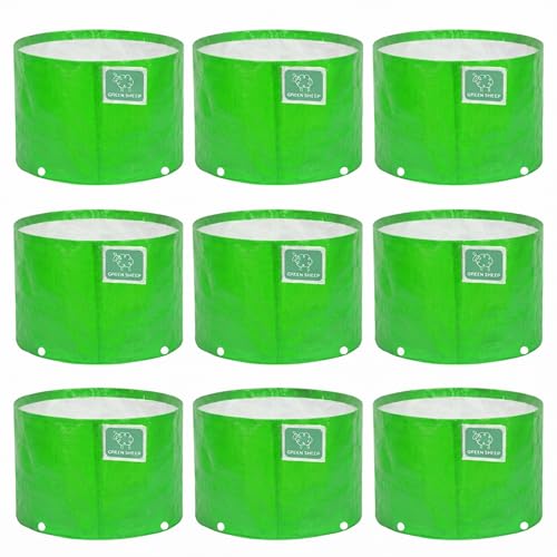 Image of GREENSHEEP HDPE Grow Bag Heavy Duty 260 GSM Round Plants Flower Growing Bags Floor Standing Mount Type for Home Garden Balcony Terrace Kitchen Nursery (Green, 18x24 inch, Pack of 9)