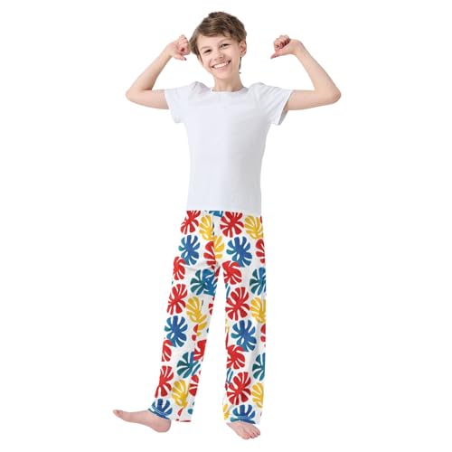 Monstera Leaf Cartoon Prints Cute Pajama Pants, Soft Sleepwear Lounge Pants Pajama Pj Bottoms for 6-14 Years3