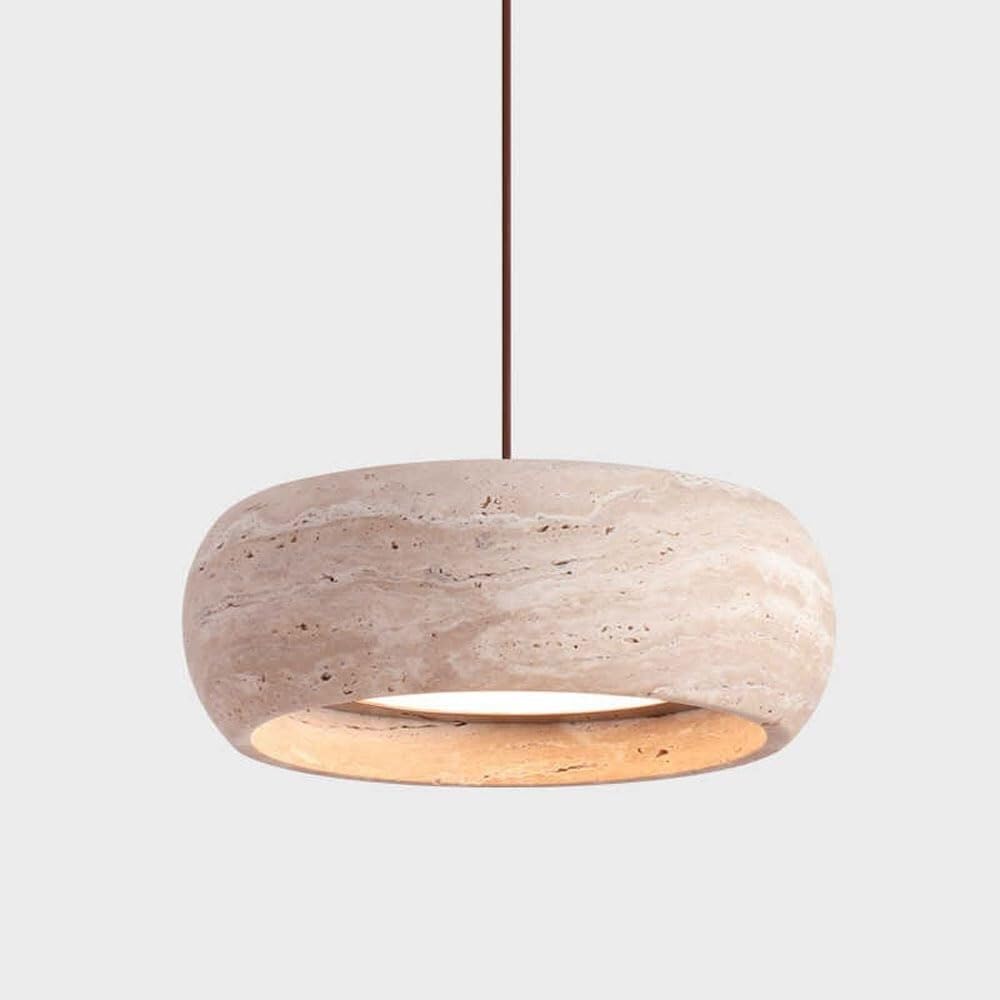 TONFON Modern Home Decoration Chandelier Farmhouse Cylinder Travertine Pendant Light Dimming 3-Color Wabi Sabi Hanging Lamp for Kitchen Island Living Room Bedroom Bedside Dining Room Hallway