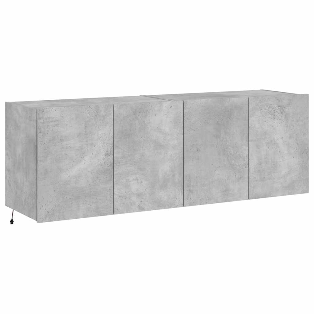 vidaXL TV Wall Cabinets with LED Lights 2 pcs, Floating TV Unit for Living Room Office, Wall Mounted TV Cabinet, Modern Style, Concrete Grey