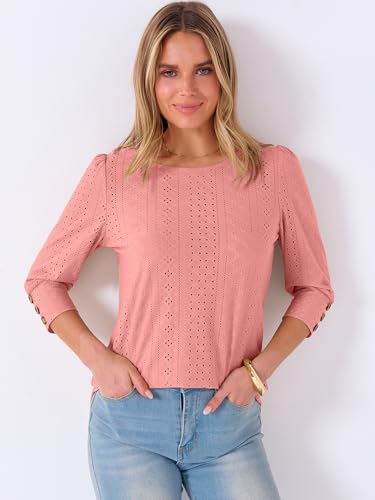 ANRABESS Womens Tops 3/7 Sleeve Fall Blouses,Coral,XL - image 3