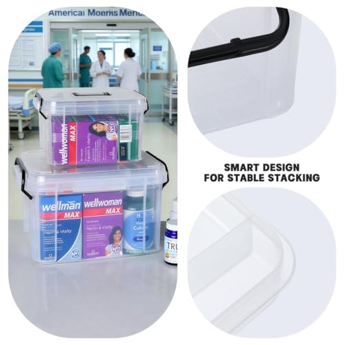 Image of HEY FOLY Set of 2 Clear Medicine Organizer Storage Box with Tray, 15qt+5qt Plastic First Aid Box Empty, Thickened Medicine Container Chest, Multipurpose Medical Case with Labels, Clear Medicine Caddy