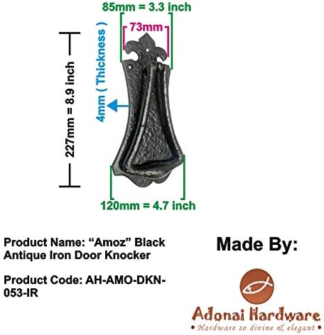 Adonai Hardware "Amoz" Black Antique Iron Door Knocker - Black Powder Coated