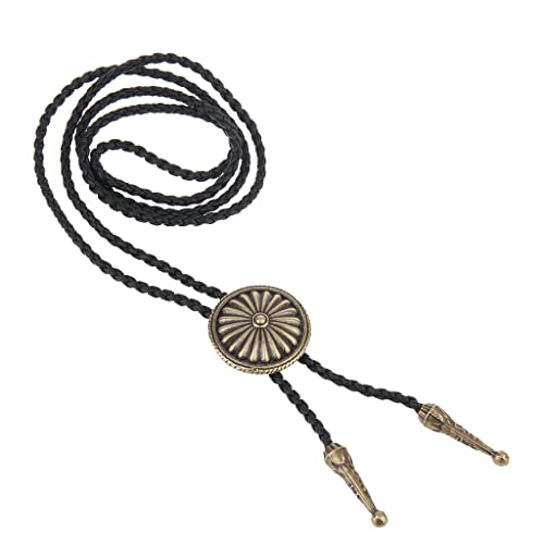 Bolo tie de cuero con margaritas estilo western en bronce para disfraces y cosplay