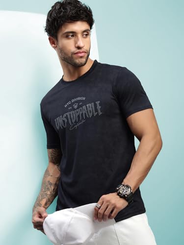 Image of Lux Nitro Men's Cloud Burst Printed Half Sleeve T-Shirt | Cotton Blend Round Neck Tee | Regular Fit Casual Wear