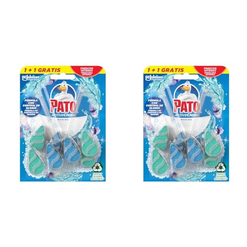 PATO Active Clean Colgador para Inodoro, Frescor Intenso, Perfuma y Desinfecta, Aroma, (duo Pack) [todos los Aromas], J308511, Marine, 77,2g (2 x 38,6g), 2 Unidad (Paquete de 2)