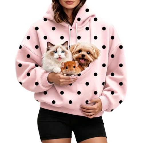Polka Dot Hoodie Women Fall Oversized Sweatshirt With Pocket Front - image 5