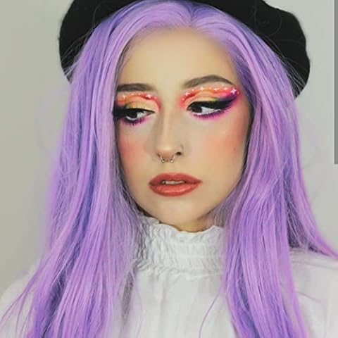 Karissa Hair Purple Synthetic Lace Front Wig Long Silk Straight Gluless Light Purple Lilac Wig with Natural Hairline Free Part High Temperature Fiber Lavender Wigs for Women Party Show Cover