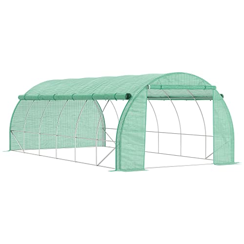 Outsunny Foliengewächshaus Polytunnel 6 x 3 x 2 m begehbares Gewächshaus mit aufrollbar Abdeckungen Folientunnel Treibhaus UV-Schutz Stahlrohr Grün