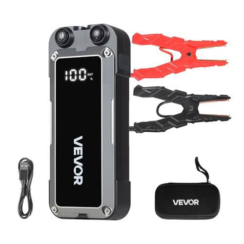 VEVOR Jump Starter, 4000A Peak, Car Jumper Starter Battery Pack, 12V Portable Lithium Battery Booster, Jump Box Power Bank with 3 Modes Flashlight and Jumper Cable, for 10L Gas and 8L Diesel Engines