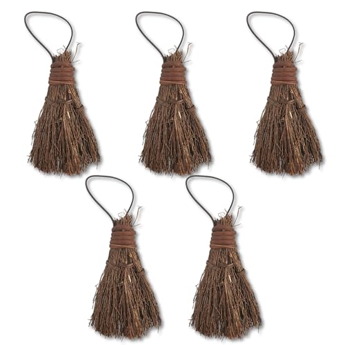 Scented Pumpkin Spice Mini Brooms - 3 Inch Rustic Heather Brooms with Rope Loop for Easy Hanging - Farmhouse Kitchen Accent Witchy Halloween Dcor Cozy Holiday Home Decoration - 5 Pack