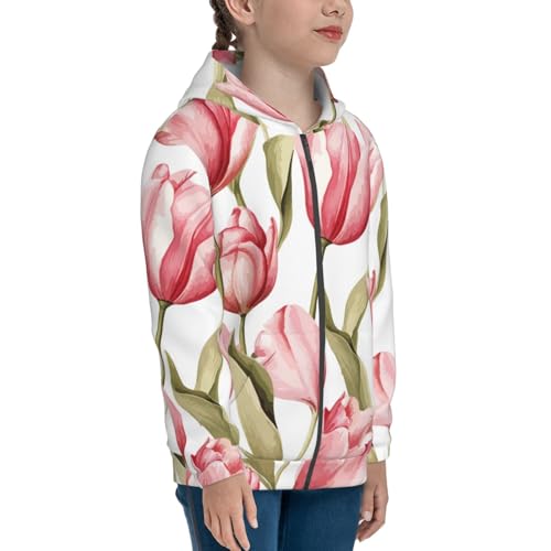 Hand Painted Watercolor Tuilp Kid Hoodies Boys Zip Up Sweatshirts Girls Pullover with Pocket4