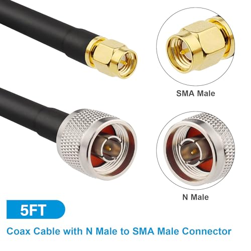 Image of MOOKEERF KMR240 N Male to SMA Male Cable - 5FT Ultra Low Loss SMA to N Cable 50 ohm for WiFi Router /GPS Receiver /Antenna /Signal Booster Use