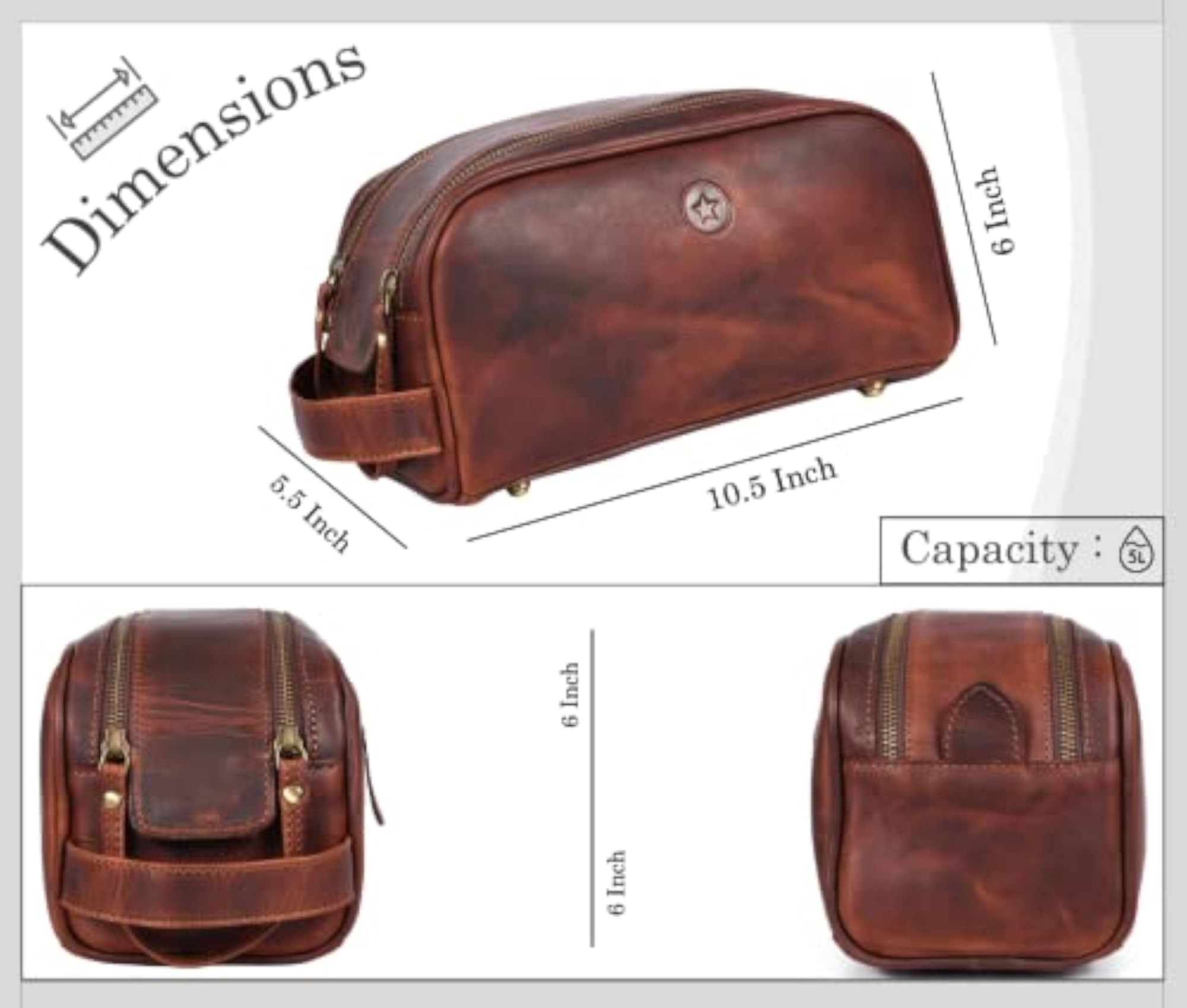 Men's Dark Brown Toiletry Bag, Grooming Travel Kit