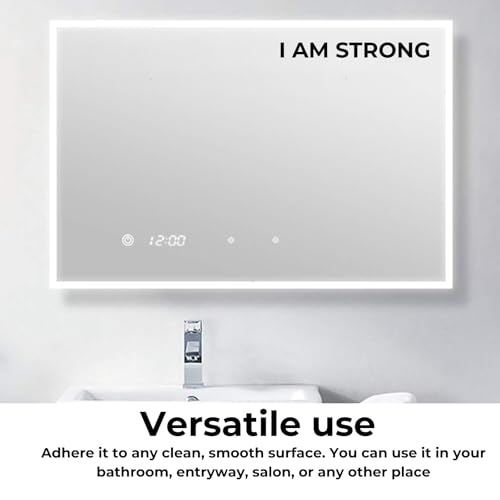 Image of I AM Strong Self-Affirmation Mirror Decal, Positive Meditation Vinyl Sticker, Motivational Wall & Mirror Sticker, Safe for Kids & Teens, Empowering Bathroom Decor for Girls - 5.5 * 23.5cm