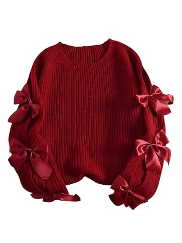 Image of SHENHE Women's Plus Size Sweaters Bow Cutout Crewneck Long Raglan Sleeve Knit Tops Chunky Sweaters
