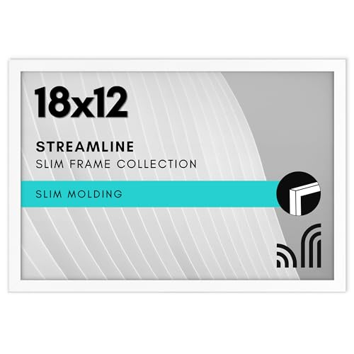 Americanflat 18x12 Picture Frame with Polished Plexiglass - Streamline Collection - Thin Border Picture Frame for Wall Display - Hanging Hardware Included - White