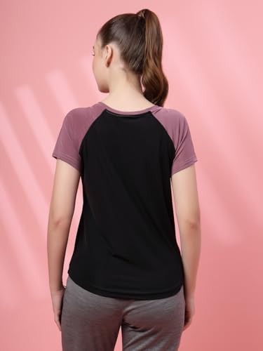 Image of UZARUS Women's V-Neck Regular Fit Gym T-Shirt | Soft Lightweight & Stretchable Fabric | Activewear Top for Workout Yoga Running Exercise Casual Wear
