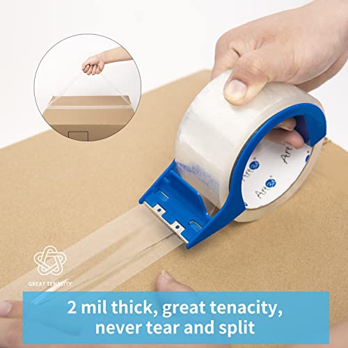 Art3D Clear Packing Tape 6 Rolls With Dispenser, Adhesive Packing Tape Refills, Carton Sealing Tape, Packaging Tape For Heavy Duty, Shipping, Sealing, Moving, Office, 1.88" X 55 Yds, 2 Mil Thick #TOP2