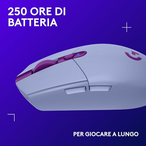 305 LIGHTSPEED Mouse Gaming Wireless, Sensore 12K HERO, 12.000 DPI, Design Leggero, 6 Pulsanti Programmabili, Batteria 250 Ore, Memoria Integrata, PC/Laptop - Lilla - Mouse gaming - Immagine 3