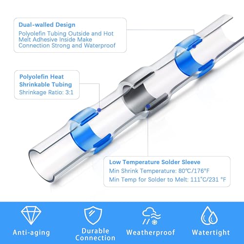 Kuject Heat Shrink Self Solder Wire Connectors Kit 240PCS, 6 Colors Solderless Waterproof Electrical Butt Terminals, Insulated Wiring Splice Solder Seal Connectors for Marine Automotive Boat Truck - Thumbnail 6