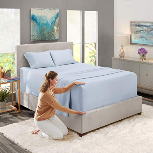 Image of Nestl Twin Bed Sheet Set - Ice Blue - 3-Piece Extra Deep Pocket | Instantly Soft, Night-One Ready (No Wash Required). Fits Extra Deep Pockets up to 24 Inches, 360-Degree Elastic Grip