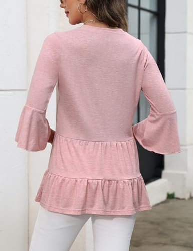 CiCiBird Women's 3/4 Ruffle Sleeve Babydoll Top Loose Peplum Crewneck Tunic 2025 Fashion Casual Shirt2