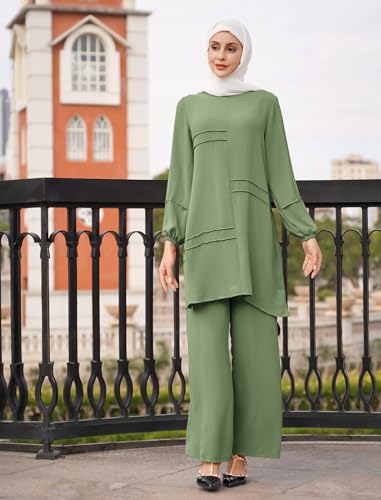 Muslim Casual 2 Piece Set for Women Loose Top Wide Leg Pants Dubai Abaya Islamic Two Piece Outfit Prayer Clothes S-5XL3