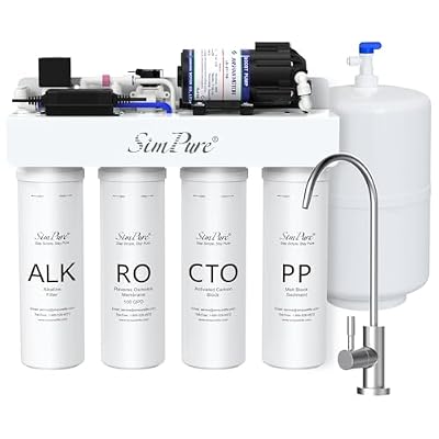 SimPure Alkaline Reverse Osmosis Water Filter, Mineral Reverse Osmosis System 8 Stage, NSF/ANSI 58 Certified, Under Sink RO Water Filtration System 100 GPD with Tank, Build in Pump, Reduce PFAS