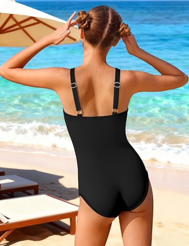 Image of CRISONE Girl Swimsuit One Piece Bathing Suit for Girls Retro Square Neck Adjustable Straps Girls' Swimwear 9-16Y