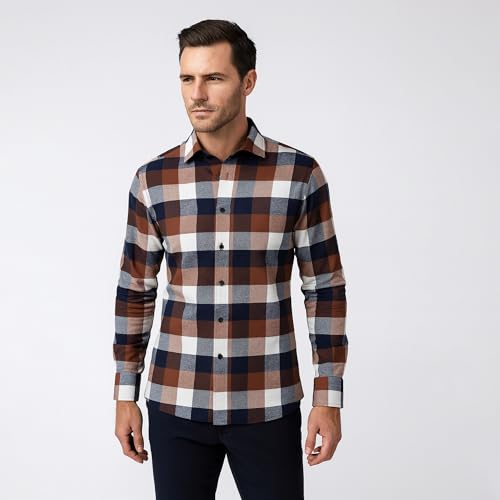 Image of BIGREAMS Premium 100% Cotton Checkered Unstitched Shirt Fabric For Men's - 0% Color Fade, Summer Shirt Piece, Breathable Fabric, 150 CM WIDE