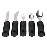 Adaptive Utensils, Easy Grip Cutlery for Adults, 5 Piece Kitchen Set, Wide, Weighted, Non Slip Handles for Hand Tremors, Arthritis, Parkinson, Elderly Use, Stainless Steel