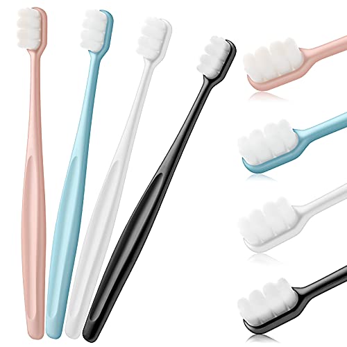 4 Pieces Micro-Nano Manual Toothbrush for Sensitive Teeth, Extra Soft Toothbrushes with 10000 Soft Bristles for Adult Children, Good Cleaning Effect, White, Black, Pink, Blue