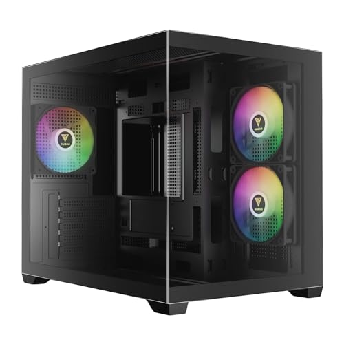 GAMDIAS Micro-ATX Tower Computer Case with Tempered Glass, Gaming M-ATX PC Case with 3X 120mm ARGB Fans, Support Up to 9X Fans Airflow, 360mm AIO/Radiator, 400mm GPU/VGA, 165mm CPU Cooler, 160mm PSU