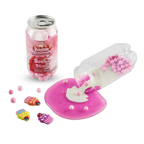 Image of English Strawberry Bobba Slime for Kids | Squishy Stretchy with Bobba Beads & Collectible Mini Charms | Surprise Slime Can Toy | Stress Relief Sensory Play | Ages 6+ (1 Can)