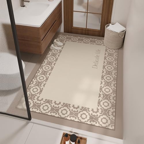 特大吸水性珪藻土バスマット - 速乾性バスルームラグ シャワー 浴槽 キッチン トイレドア用 - カーキクリーム 90x120cm - スタイリッシュで機能的なフロアマット