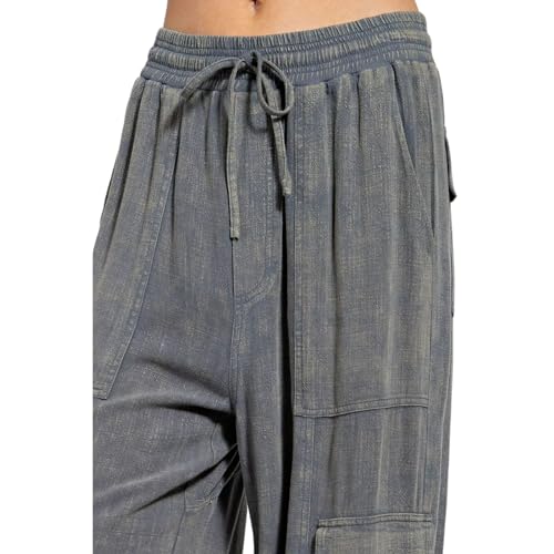 Easel It's All Good Mineral Washed Cargo Wide Leg Pants4