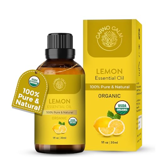 Carno Calm Aceite esencial de limón orgánico 30 ml | Aceite esencial de limón puro | Natural, prensado en frío y sin diluir | Para aromaterapia, difusor, piel y cabello | 1 fl oz