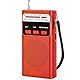 Kleines AM/FM Radio, Taschenradio mit MP3 Funktion und Kopfhörerbuchse, Tragbares Radio mit Eingebautem Akku, Radios mit Clip, Schlüsselband und Lichtfunktion(Rot)