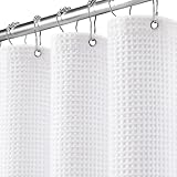 XOGUIBO Waffle Weave Shower Curtain - White Cotton Fabric Texture Heavyweight Shower Curtain for Bathroom,Washable,72Wx72L