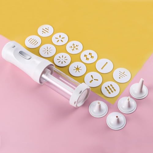 Pistolet à Biscuits Électrique avec 12 Moules et 4 Buses Décoratives Outil Idéal pour Décoration de Gâteau et Dessert