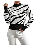 MakeMeChic Women's Zebra Striped Sweater Christmas Mock Neck Long Sleeve Knitted Pullover Tops Black and White X-Large