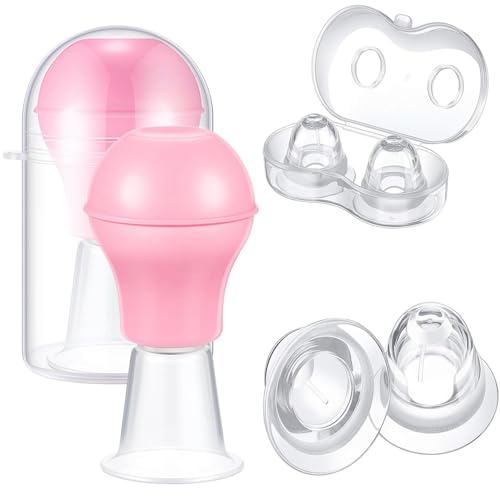 Inverted Nipple Corrector for Breastfeeding, Latch Assist Tool for Flat & Inverted Nipples, Nursing Mom Breastfeeding Support Device (Pink + Transparent)
