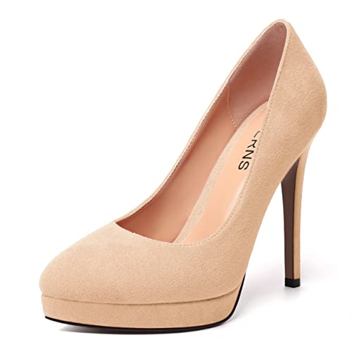 WAYDERNS Womens Pointed Toe Suede Evening Dress Solid Platform Slip On Stiletto High Heel Pumps Shoes 4.7 Inch