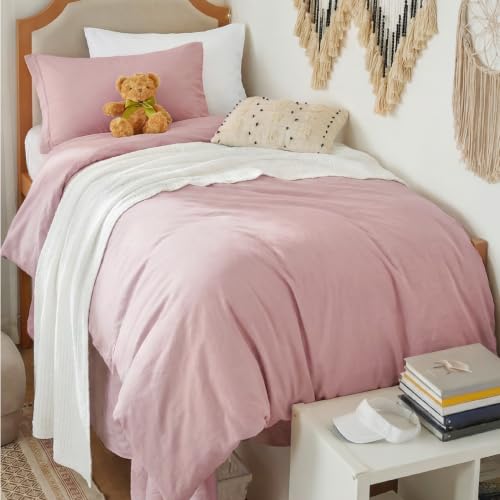 Image of Bedsure Pink Duvet Cover Twin /Twin XL Size - 2 Pieces Prewashed Cotton-Like Polyester Extra Soft Bedding Set, Includes 1 Duvet Cover 68 inchx90 inch with Zipper Closure & 1 Pillow Sham, No Comforter