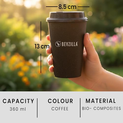 Image of Bevzilla Eco-Friendly Coffee Tumbler | Crafted from Bamboo Fiber, Coffee Husk & Rice Husk | Lightweight, Durable & Food-Safe | Microwave & Dishwasher Safe | Sustainable Reusable Travel Mug