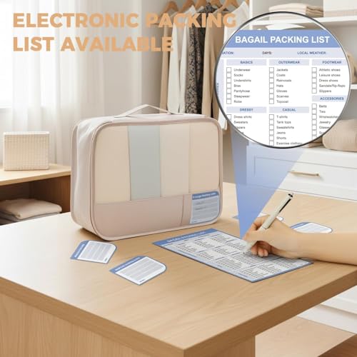 Image of BAGAIL 9 Set Packing Cubes with Packing List Luggage Packing Organizers for Travel Accessories (Cream)
